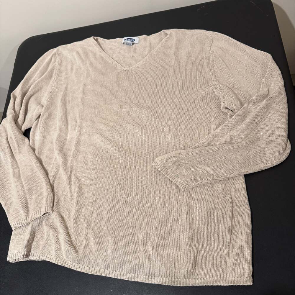 Old Navy XL Linen-Cotton Blend V-Neck Pullover Sweater in Beige